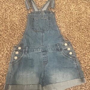 RSQ Youth Girls Blue Denim Stretch Knit Shortalls Overalls